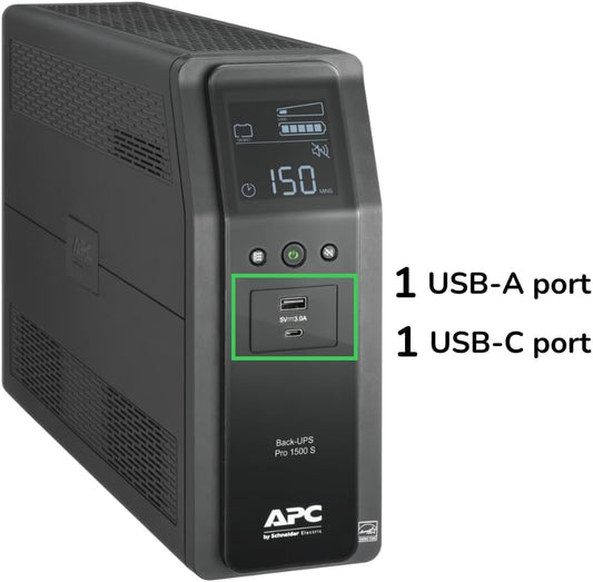 APC by Schneider Electric UPS, 1500VA Sine Wave UPS Battery Backup & Surge Protector, BR1500MS2 Backup Battery with AVR, (2) USB Charger Ports, Back-UPS Pro Uninterruptible Power Supply