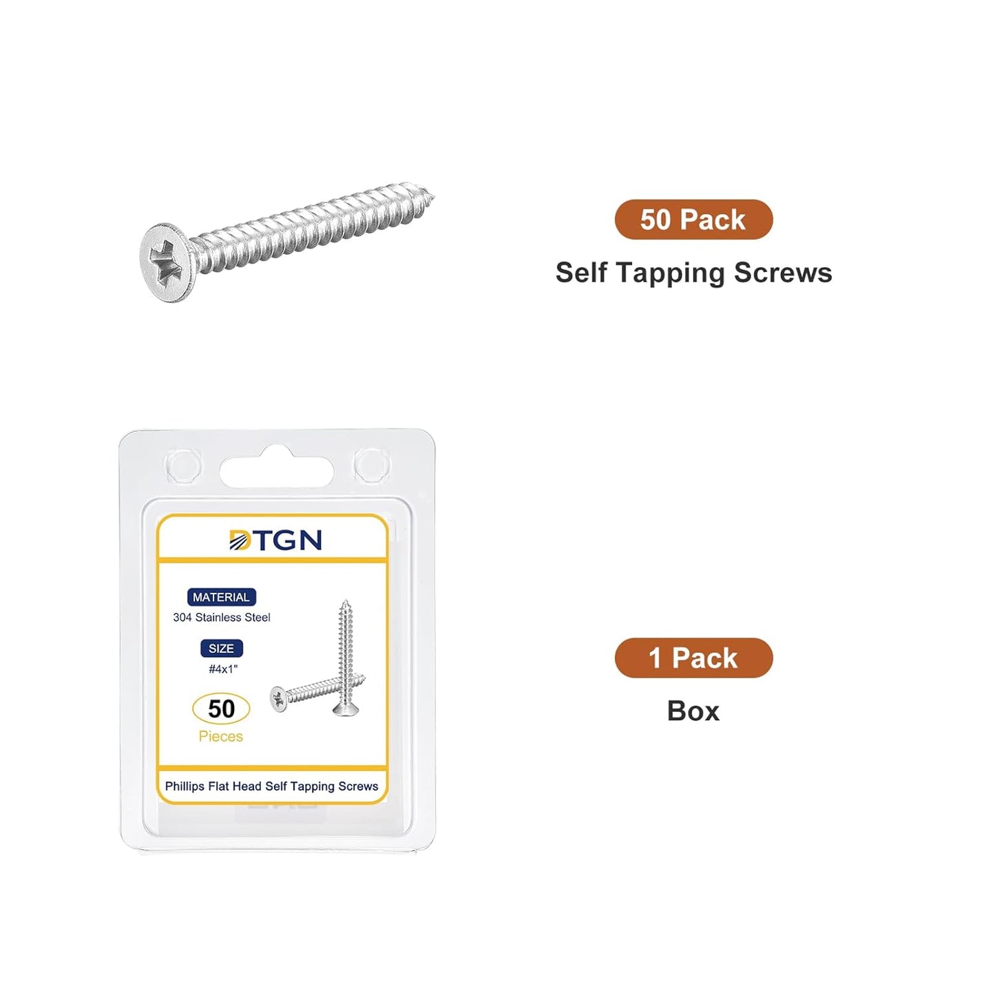 DTGN 100Pcs #6x1/2 Flat Head Wood Screws, 304 Stainless Steel Phillips Self Tapping Screws - Good for Woodworking, Furniture - Silver