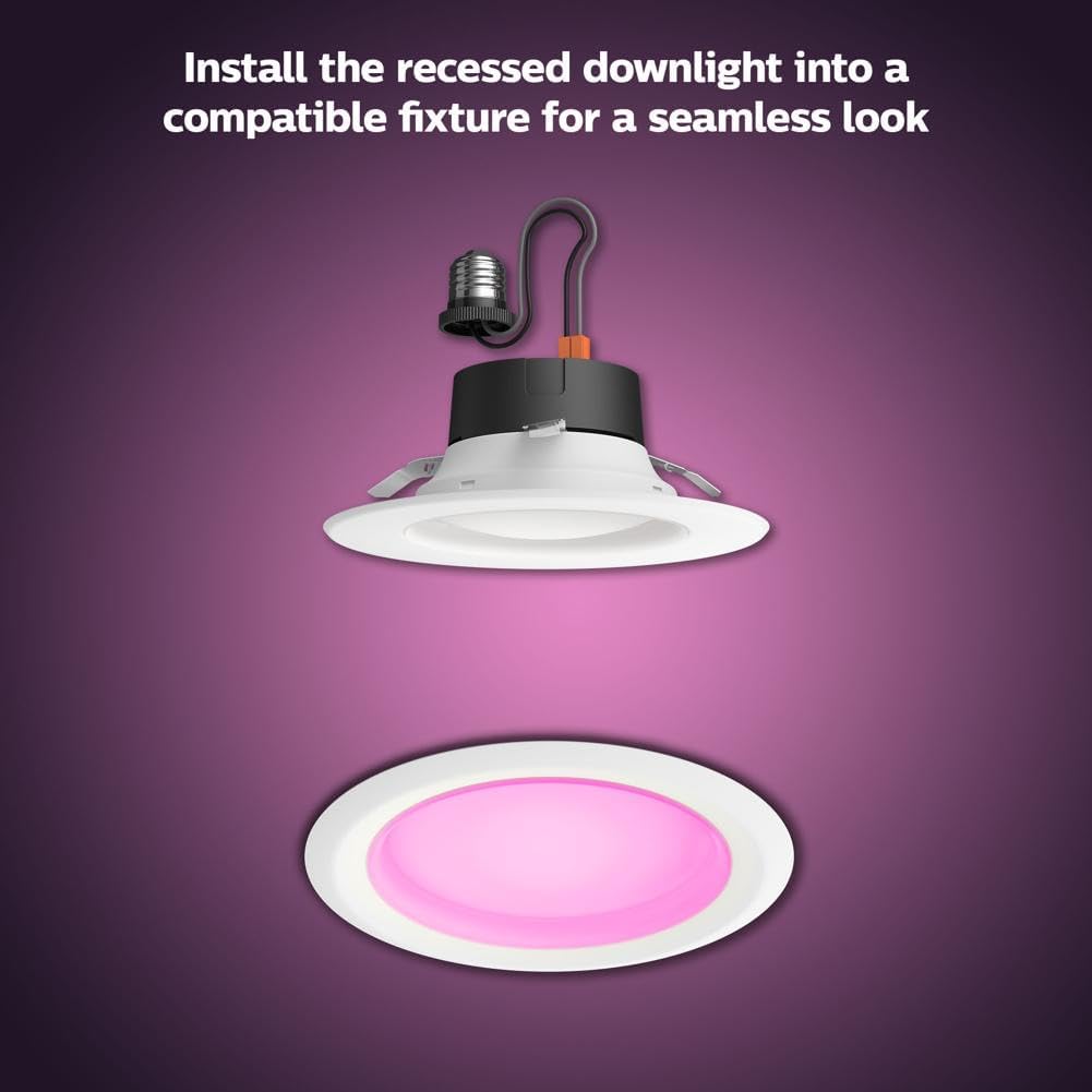 Philips Hue White & Color Ambiance 4" Smart LED Retrofit Can Downlight, Color Changing, Bluetooth & Zigbee Compatible (Hue Hub Optional), Smart Ceiling Lighting