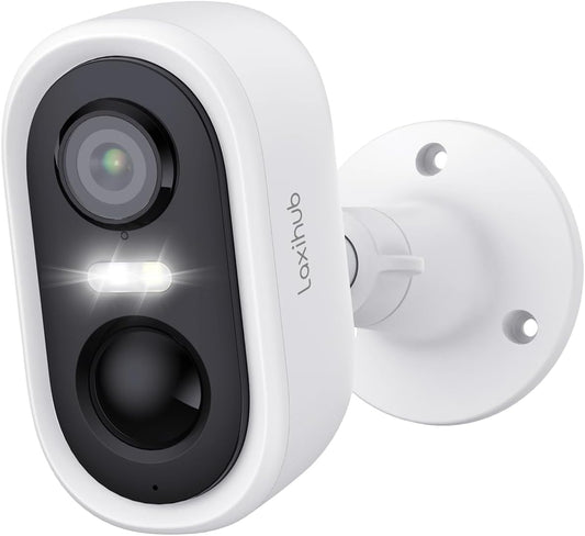 LAXIHUB 2K/3MP Wireless Security Camera Outdoor, Rechargeable Battery Powered, Spotlight/Siren Alarm, IP65 Waterproof, SD/Cloud Storage, 2.4GHz WiFi Only (W2)