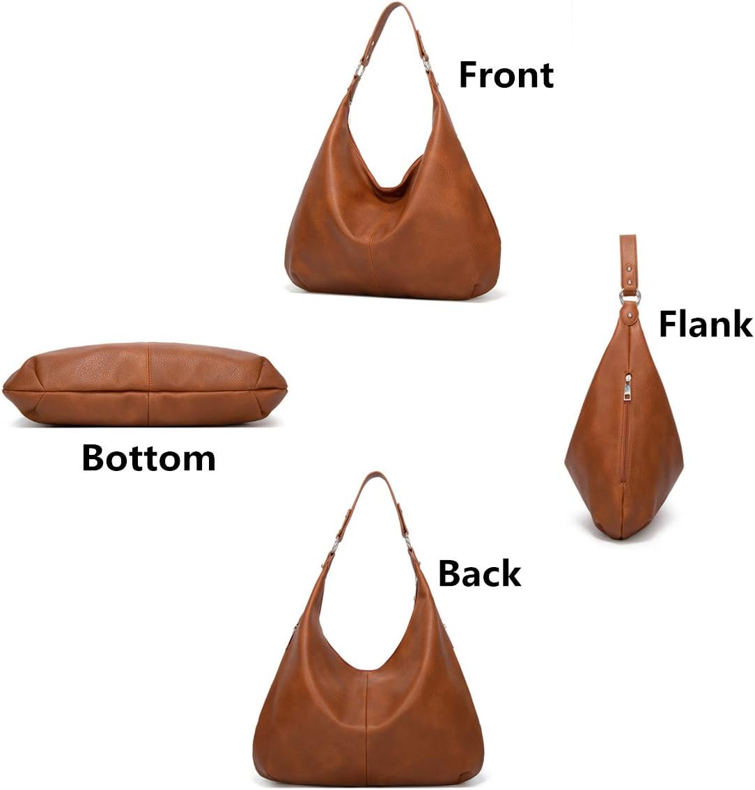 Ashioup Hobo Bags for Women Soft PU Leather Shoulder Bag Vintage Slouchy Handbag with Zipper
