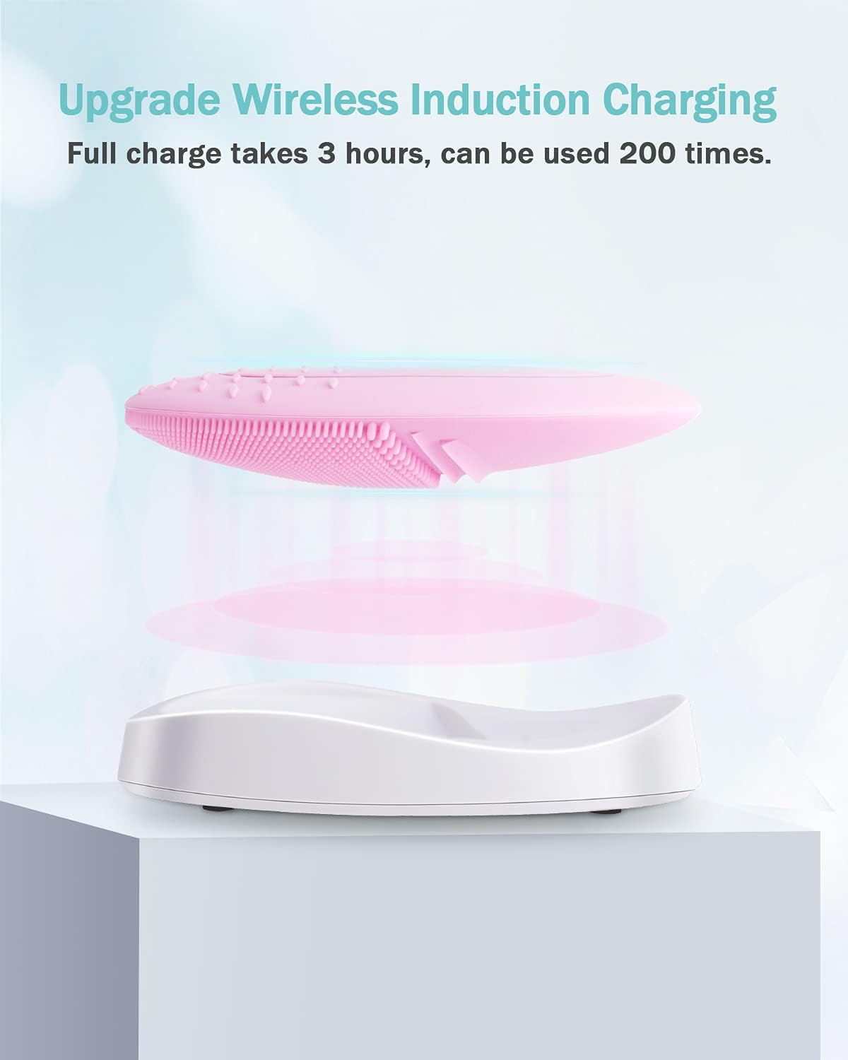EZBASICS Sonic Facial Cleansing Brush Made with Ultra Hygienic Soft Silicone, Waterproof Sonic Vibrating Face Brush for Deep Cleansing, Gentle Exfoliating and Massaging, Inductive Charging Blue