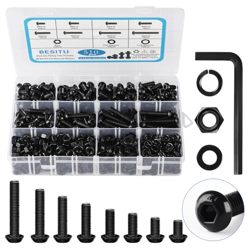 Besitu 280Pcs Metric Flange Bolt Assortment, M6x1.0, M8x1.25, M10x1.5 (12mm to 30mm) Assorted Hex Bolts and Nuts Washers Kit for Automotive, 10.9 Black Zinc Galvanized