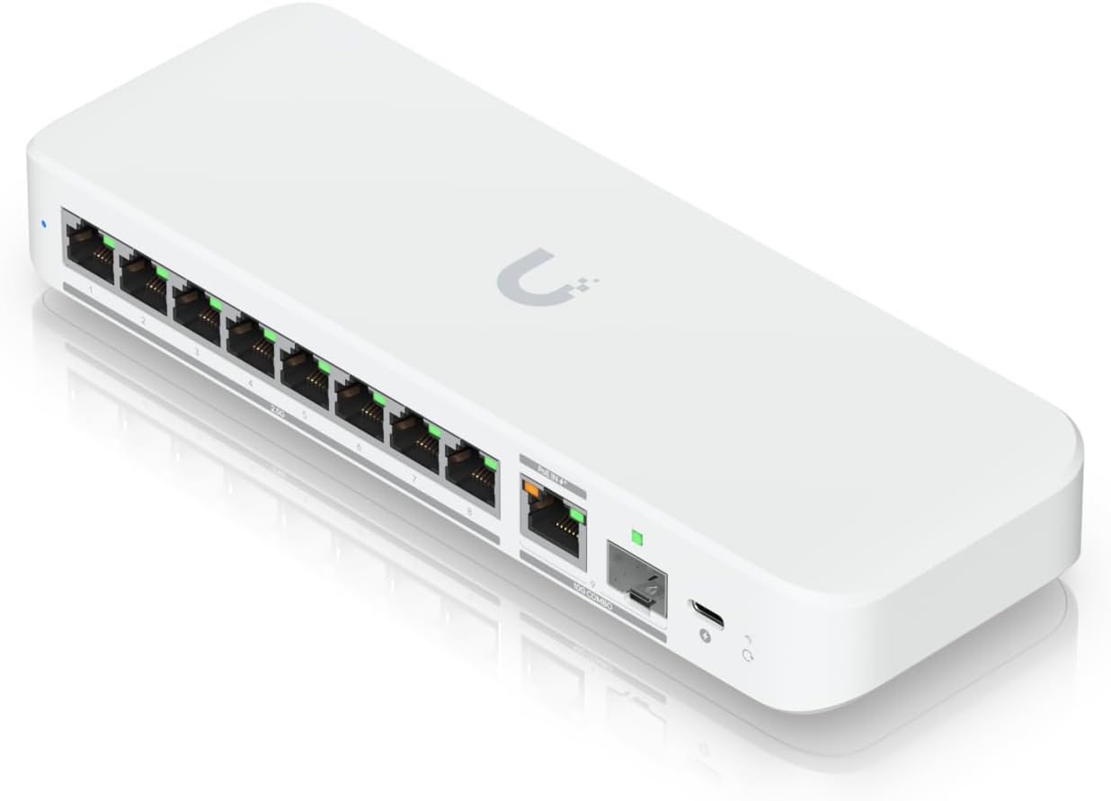 Ubiquiti Networks USW-Flex-2.5G-8 UniFi Switch Flex 2.5G (8 x 2.5 GbE ports, 1 x 10 GbE PoE+ input/SFP+ combo, Plastic case, Compatible with Desktop, Laptop, Server, IP Camera, Printer)
