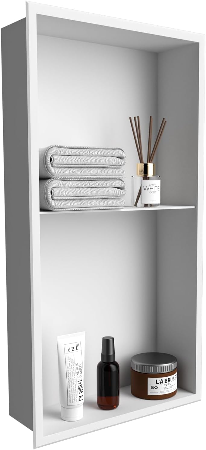 BLYLUND Shower Niche 12" x 24" NO Tile Needed,Matte Black Double Shelf Organizer, Square Corners Wall-Inserted Niche Recessed Shower Shelf Modern Soap Niche for Bathroom