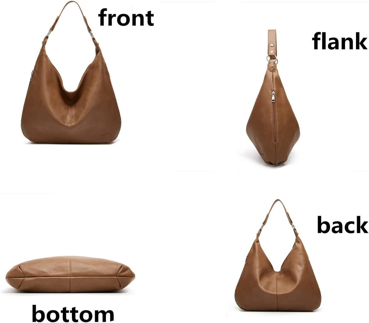 Ashioup Hobo Bags for Women Soft PU Leather Shoulder Bag Vintage Slouchy Handbag with Zipper - PuriLite