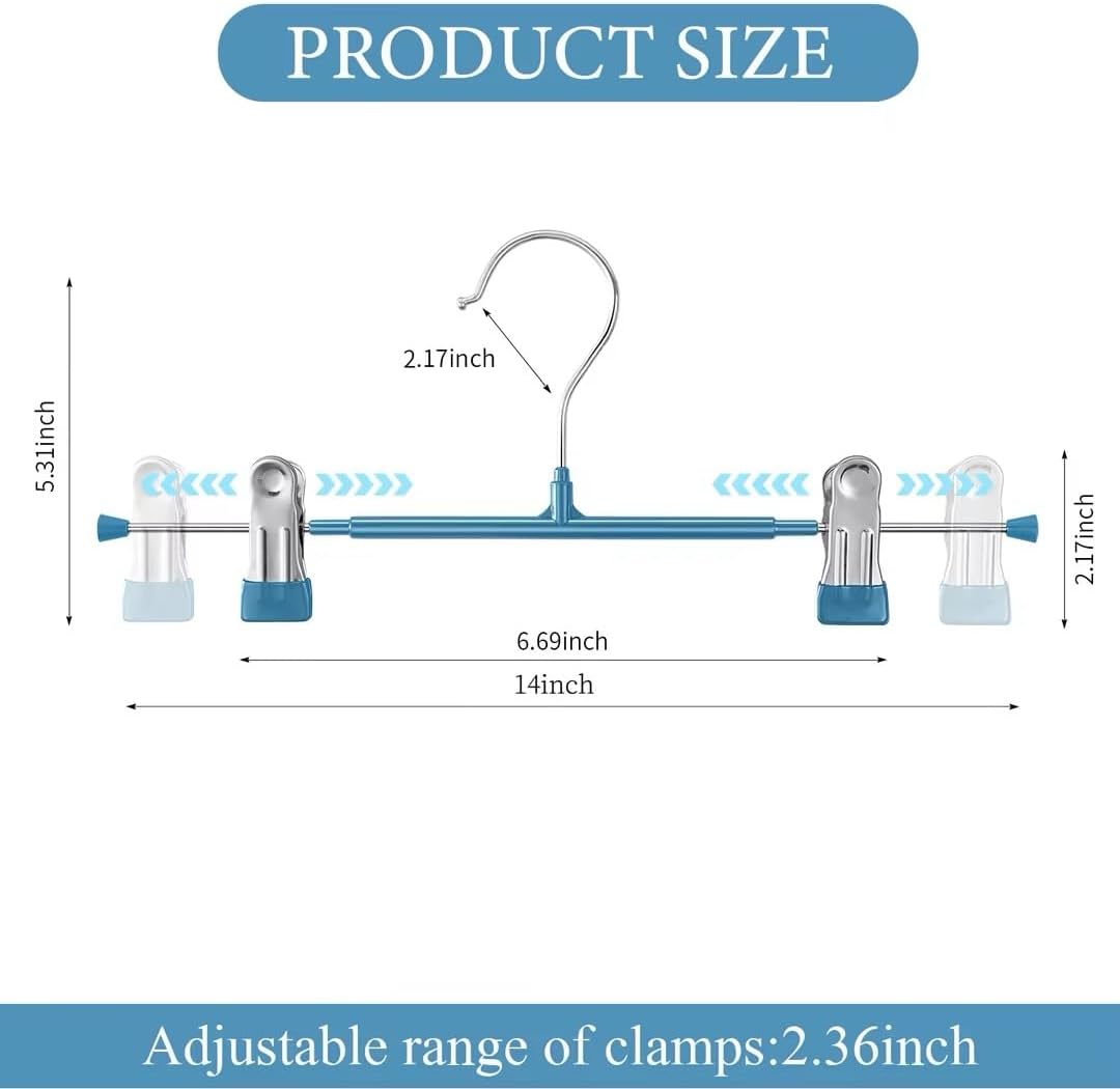 14Inch Black Pants Hangers with Clips 10 Pack Adjustable Skirt Hangers for Women Non-Slip Trousers Hanger for Jeans Clothes Hangers for Pants Heavy Duty Space Saving Shorts Hangers