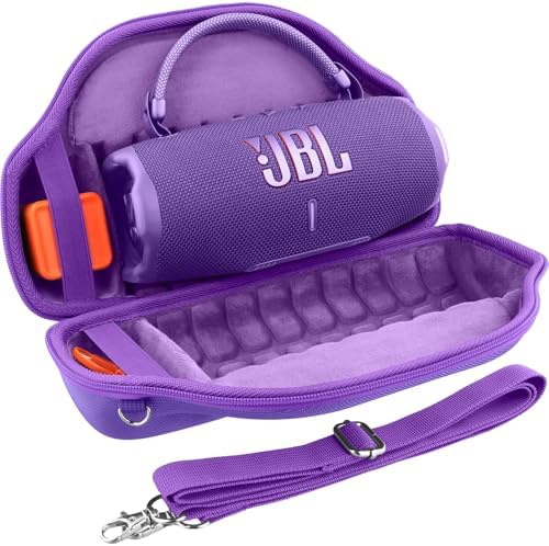 co2CREA Case for JBL Charge 6 Waterproof Portable Bluetooth Speaker, Hard Travel Case with Detachable Shoulder Strap (White Case)