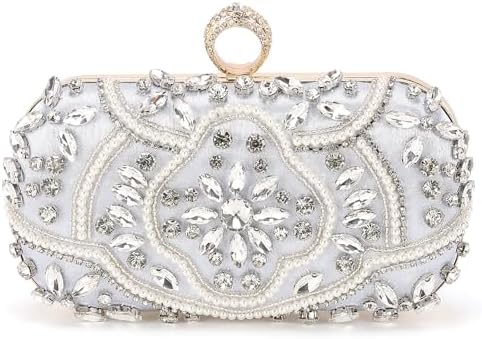 DTGN Evening Bags Clutch Purses for Women Formal, Beaded Clutch Rhinestone Handbags Shoulder Bag with Chain Sparkly