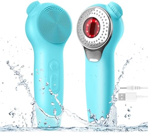 Landmore Silicone Face Scrubber, Waterproof Facial Cleansing Brush with Red Light Thermal Massage, Electric Face Scrubber with Nose Scrubber Exfoliator for Women/Men Deep Cleansing, Power Exfoliating