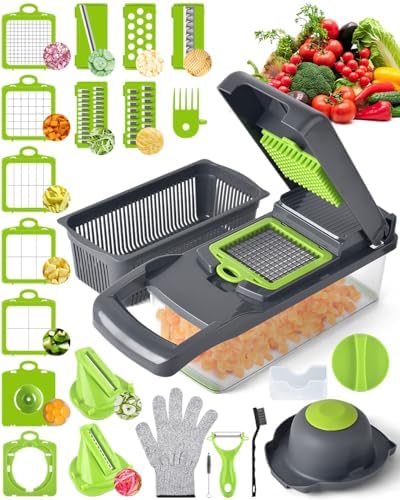 Vegetable Chopper for Kitchen, 26 in 1 Onion Chopper Slicer Dicer Potato Cutter Food Chopper Veggie Salad Maker Dicing Machine Potato Fruit Dicer with Container