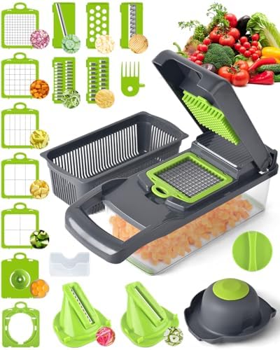 Vegetable Chopper for Kitchen, 26 in 1 Onion Chopper Slicer Dicer Potato Cutter Food Chopper Veggie Salad Maker Dicing Machine Potato Fruit Dicer with Container