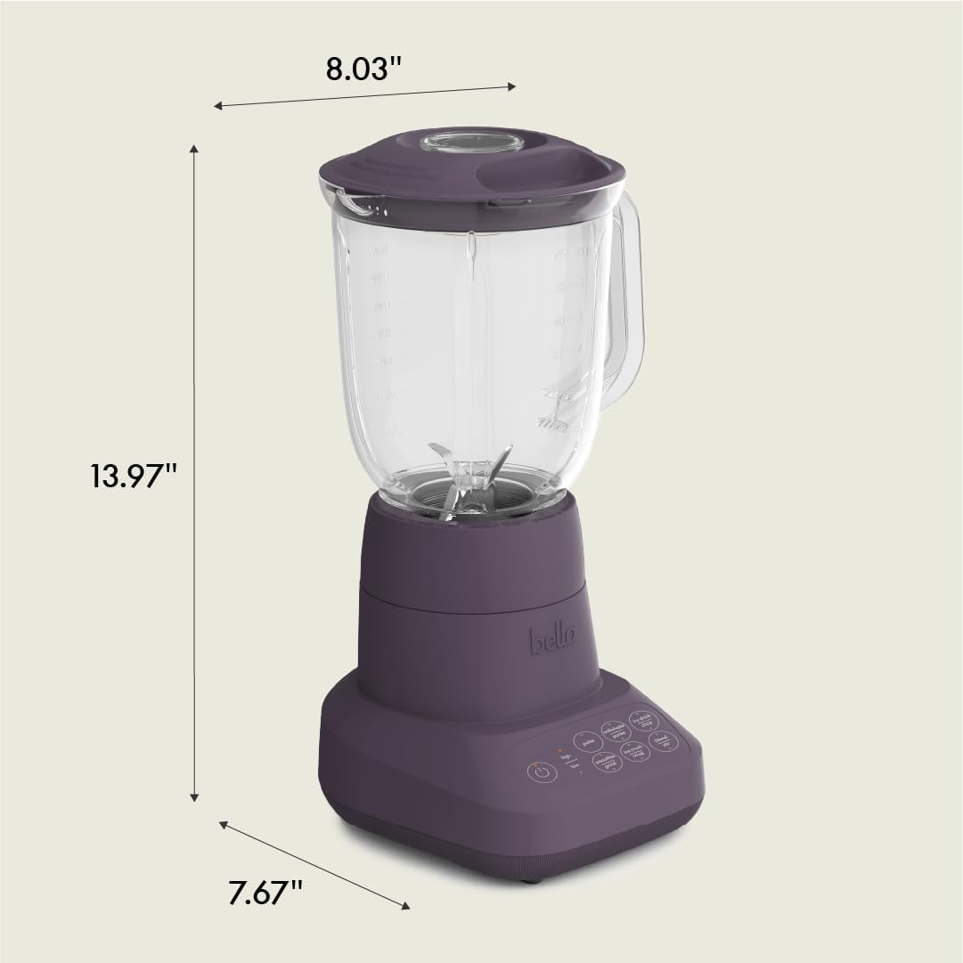 Bella 10-Speed Countertop Blender, Juicer and Smoothies, Fits Anywhere™, Slim Design with Lid and Lid for Dishwasher Stainless Steel Carafe, 450W, Surf