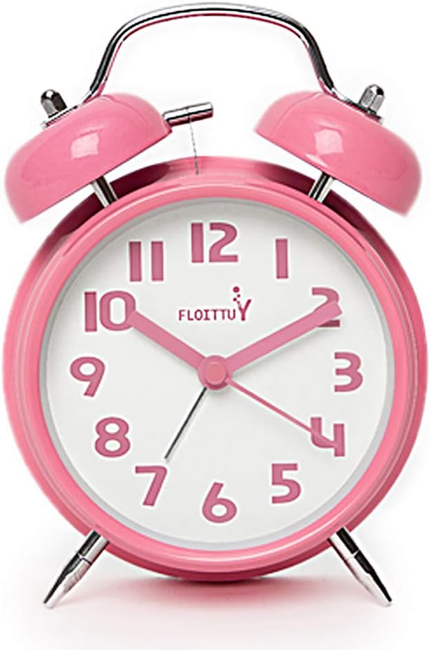 FLOITTUY (Loud Alarm for Deep Sleepers) 4'' Twin Bell Alarm Clock with Backlight for Bedroom and Home Decoration(Black)