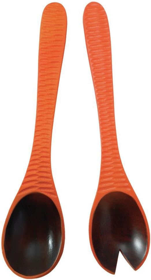 Enrico 3160MH5080 Mango Wood Honeycomb Salad Servers, Tangerine