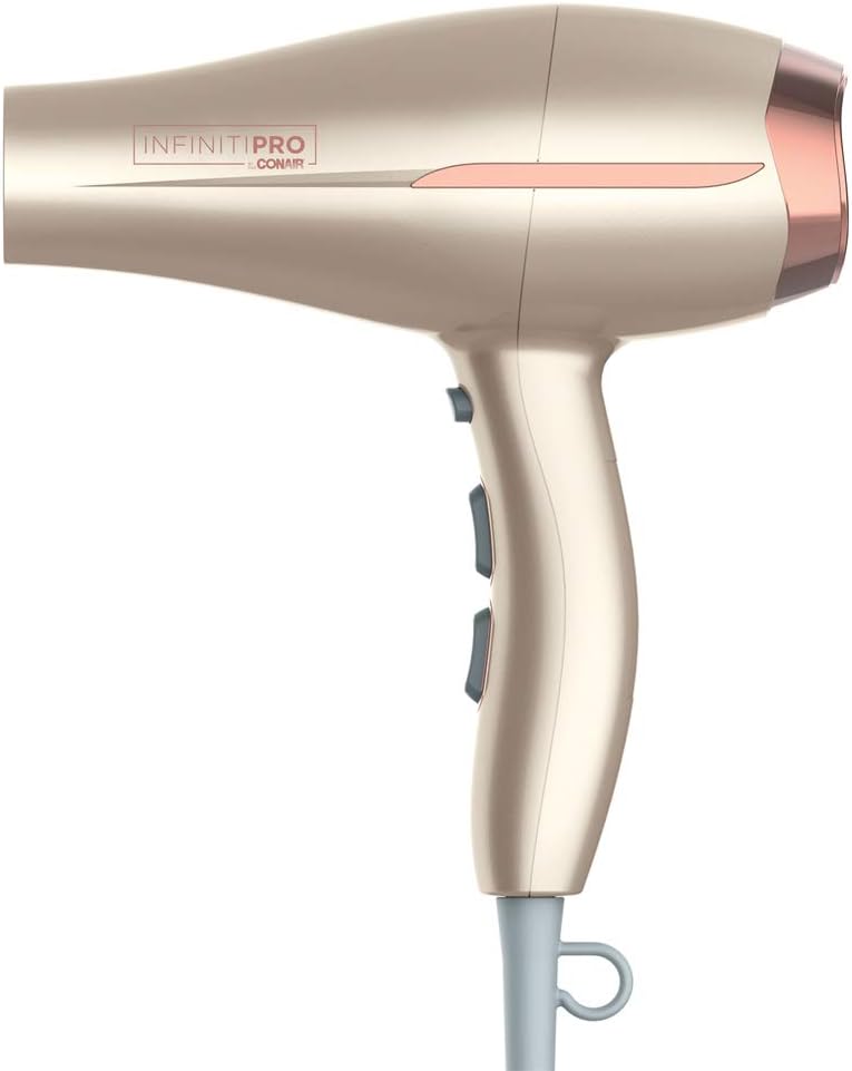 InfinitiPRO by Conair 750C Frizz Free Pro Dryer, 3 Heat/2 Speed Settings, Includes Diffuser and 2 Contentrators, Rose Gold, Hair Dryer