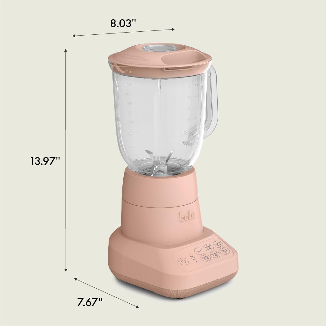 Bella 10-Speed Countertop Blender, Juicer and Smoothies, Fits Anywhere™, Slim Design with Lid and Lid for Dishwasher Stainless Steel Carafe, 450W, Surf