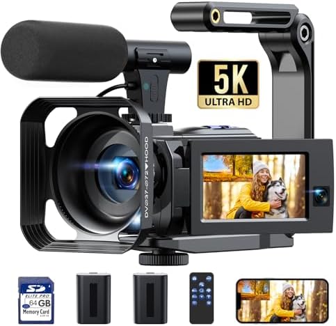 5K Camcorder Video Camera, 56MP Dual Lens WiFi IR Night Vision YouTube Vlogging Camera,16X Digital Zoom Touch Screen Cam Corder, Camcorder 5K with 64GB SD Card, 2 Batteries, Tripod, Remote Control
