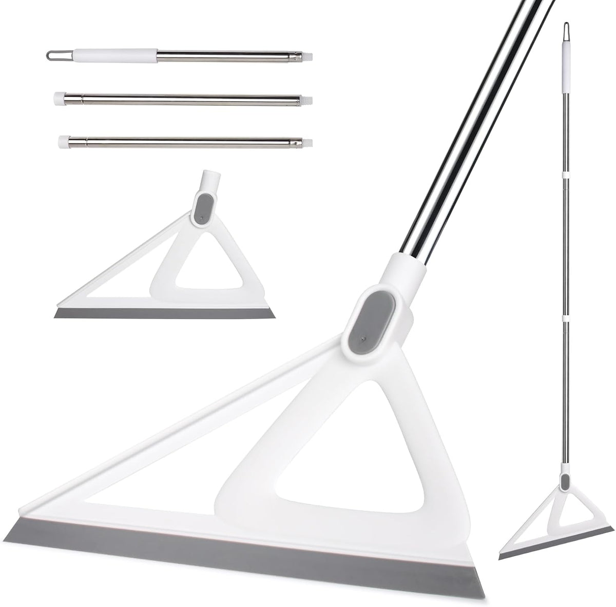 Rubber Squeegee Broom for Pet Hair, Magic Broom Sweeping Water, Multifunction Scraping Silicone Broom, Long Handle Squeegee for Floor, Wall, White, 1-Pack & 1 * Broom Head Replacement