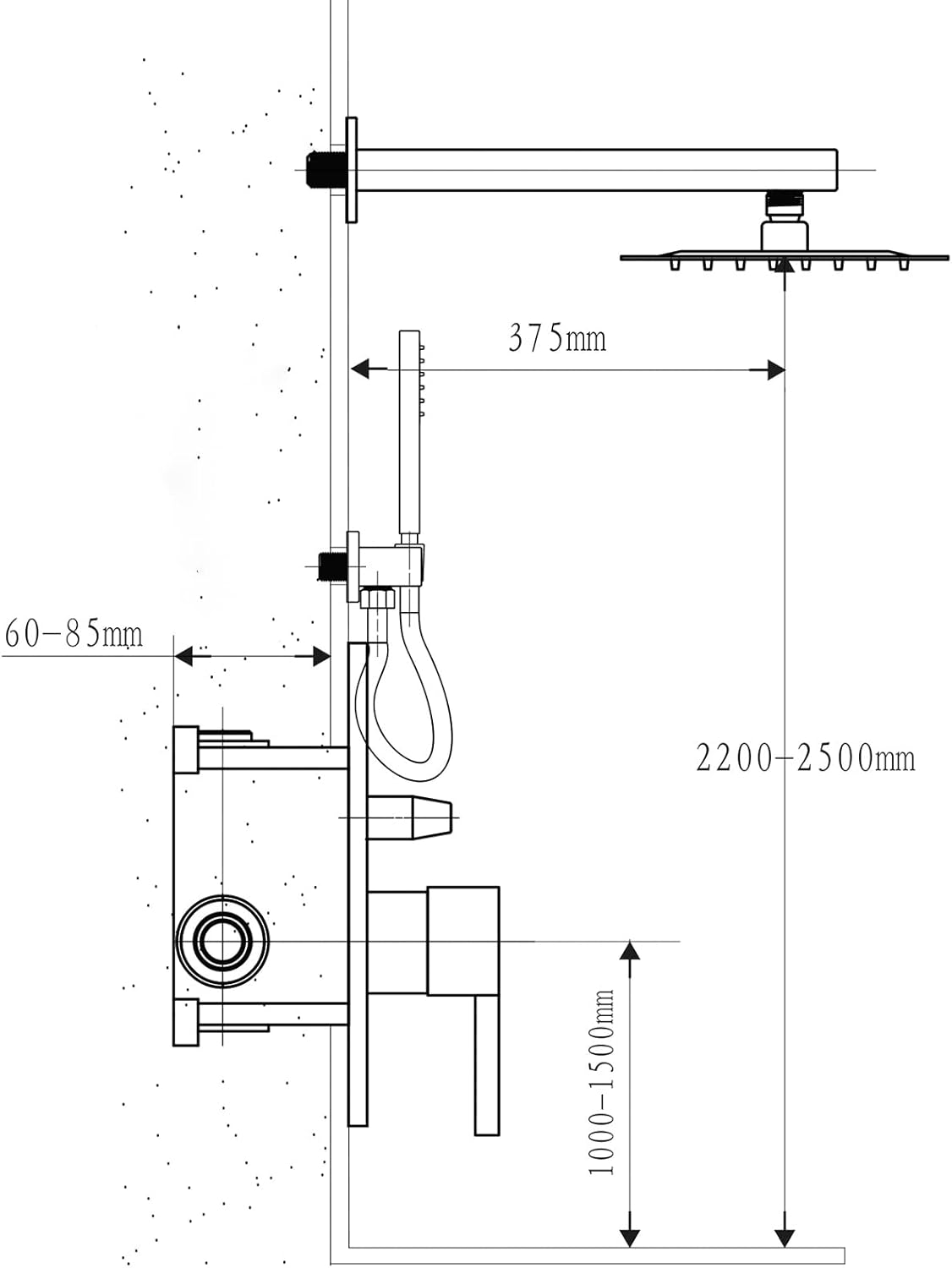 Fransiton Shower System Rain Shower System Set Ceiling Mounted, Rainfall Shower Head with Handheld, Bathroom Shower Kit (Valve Included) (8" - Wall Mount, Matte Black)