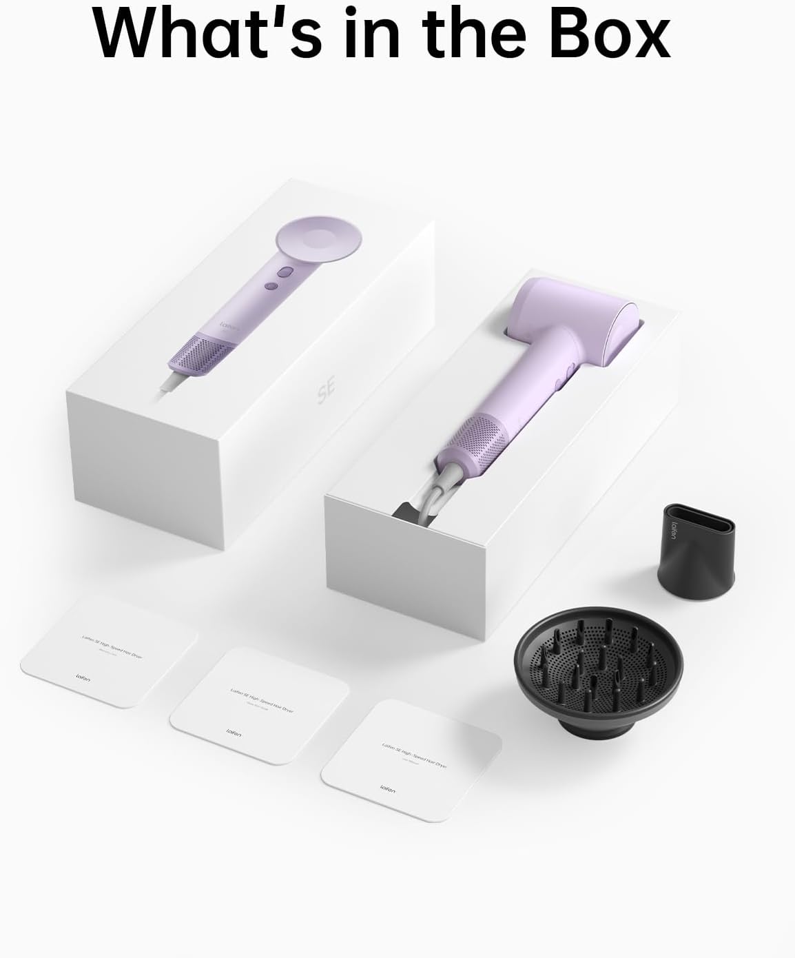 Laifen Hair Dryer SE, Blow Dryer with Diffuser & Nozzle for Curly Hair, 200M Ionic Hair Dryer with 105,000 RPM Low Noise Brushless Motor for High-Speed Drying, for Travel & Home 2024 Upgraded (Purple)