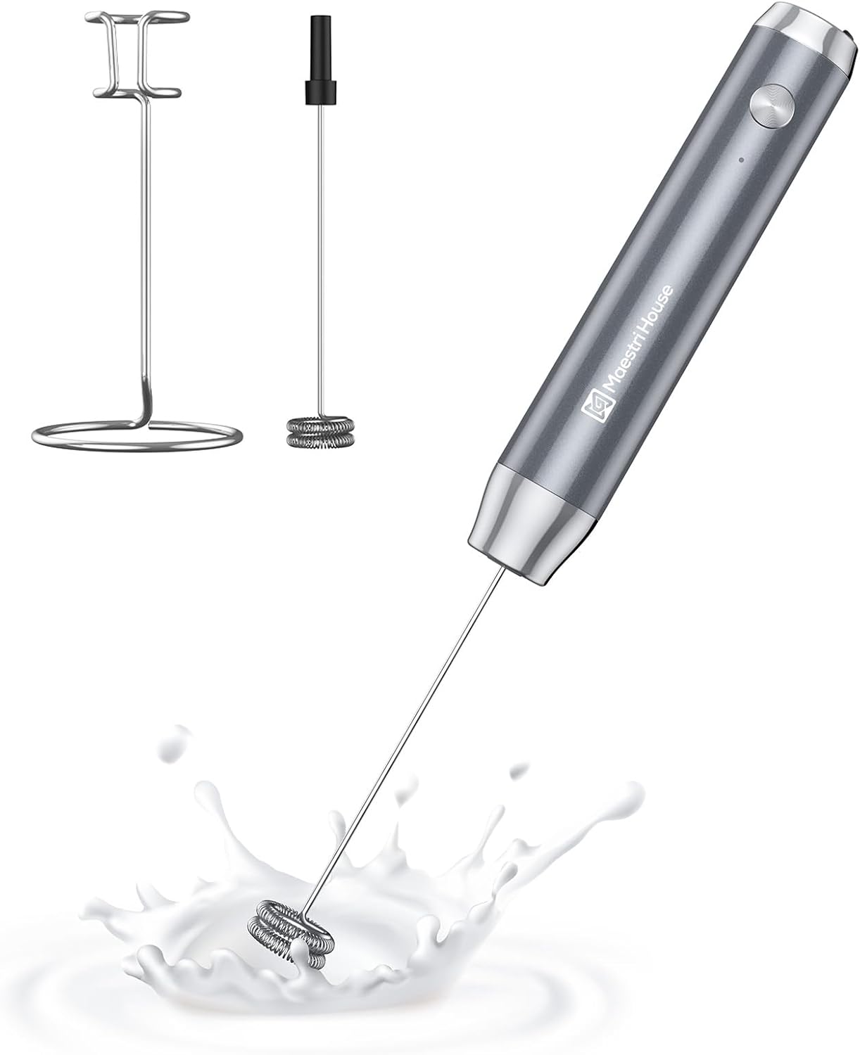 Maestri House Rechargeable Milk Frother, Handheld Electric Foam Maker Waterproof Detachable Stainless Steel Whisk Drink Mixer Foamer with Stand,LunaFro