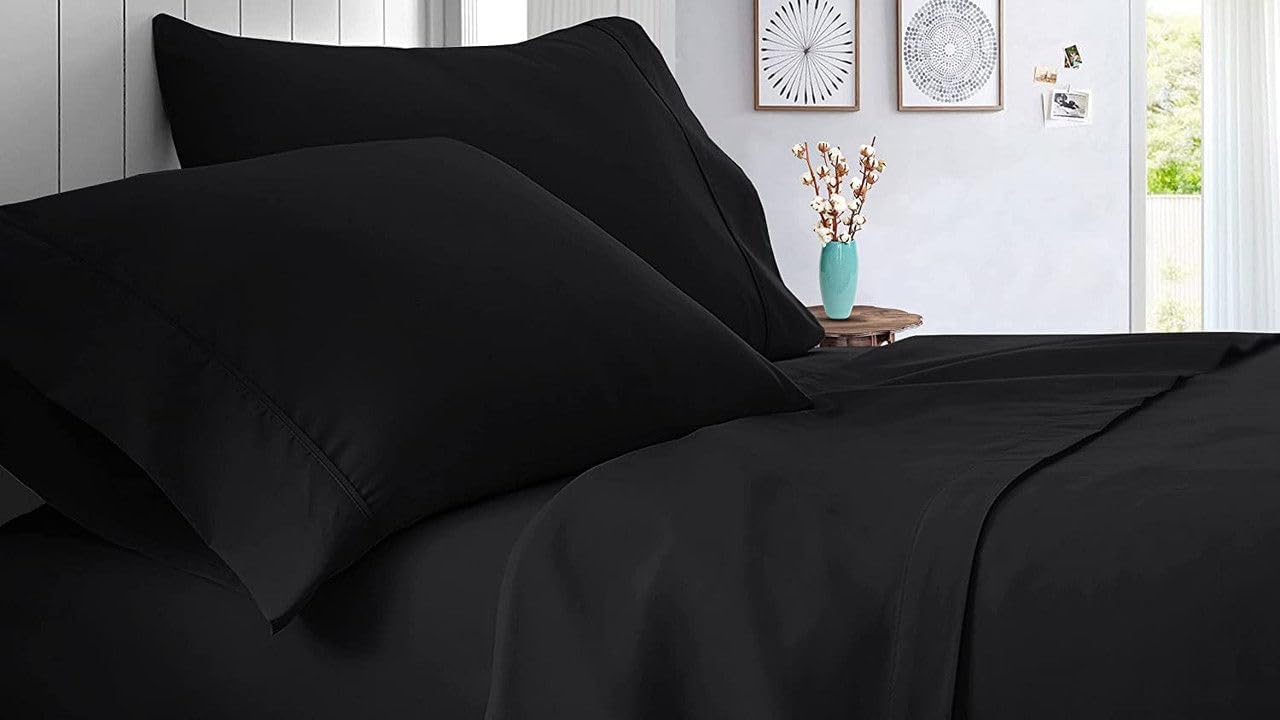 Linen Sheets 100% Egyptian Cotton- Twin-XL Sheet Set 4 Piece- 1000 Thread Count- Fits Upto 18" Deep Pocket- Long Staple Cotton Bedding, Sateen Weave-Light Blue Solid