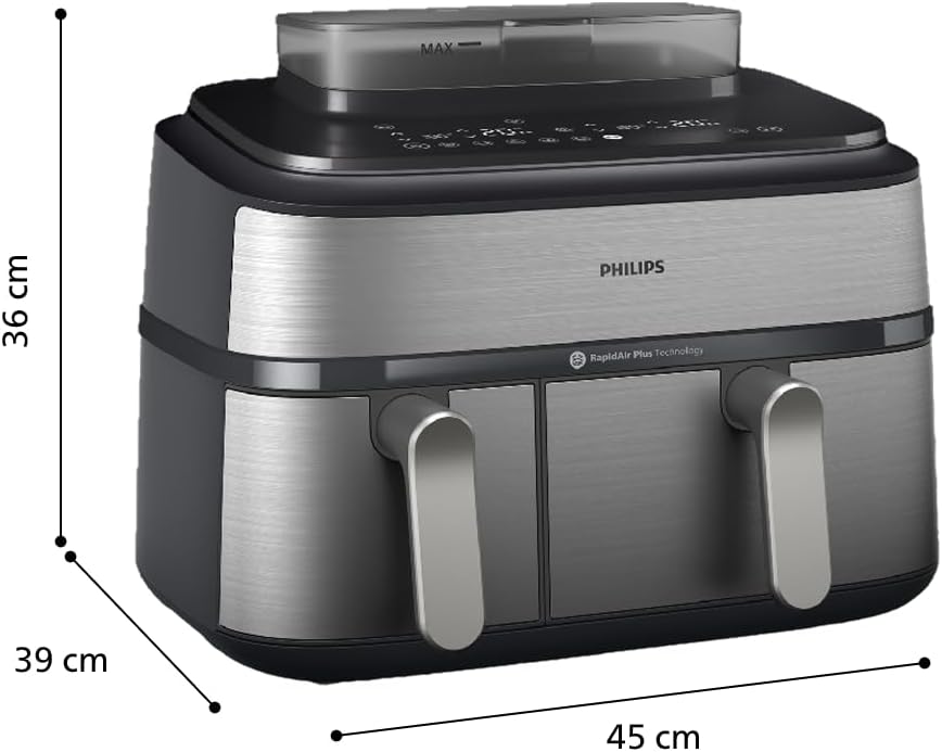 Philips 5000 Series 9.6qt (9L) Dual Basket All-in-One Air Fryer & Steam Cooker – 19 in One Cooking Functions, RapidAir Plus + Steam, Auto Steam Clean (NA555/00)