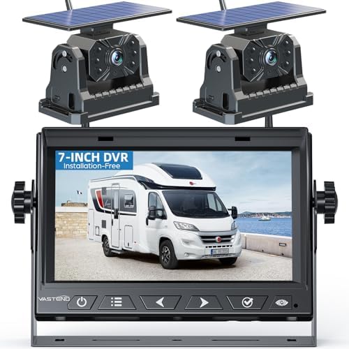 Magnetic Solar Wireless Backup Camera No Installation VASTEND 7'' Rear View Camera for Car No Delay 10000mAh Rechargeable RV Backup Camera 1080P for Truck Trailer Camper (VS-7A)