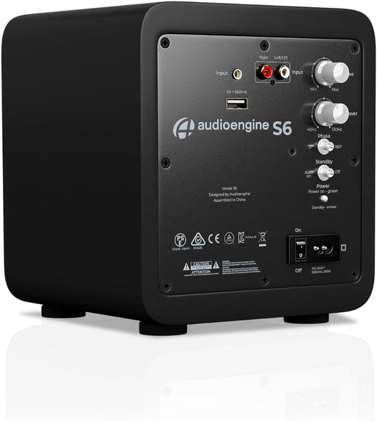 Audioengine S6 210W Compact Powered Mini Subwoofer- Powerful Bass in a Small Package - Great for Desktops, Apartments, Offices and Gaming Setups - PuriLite
