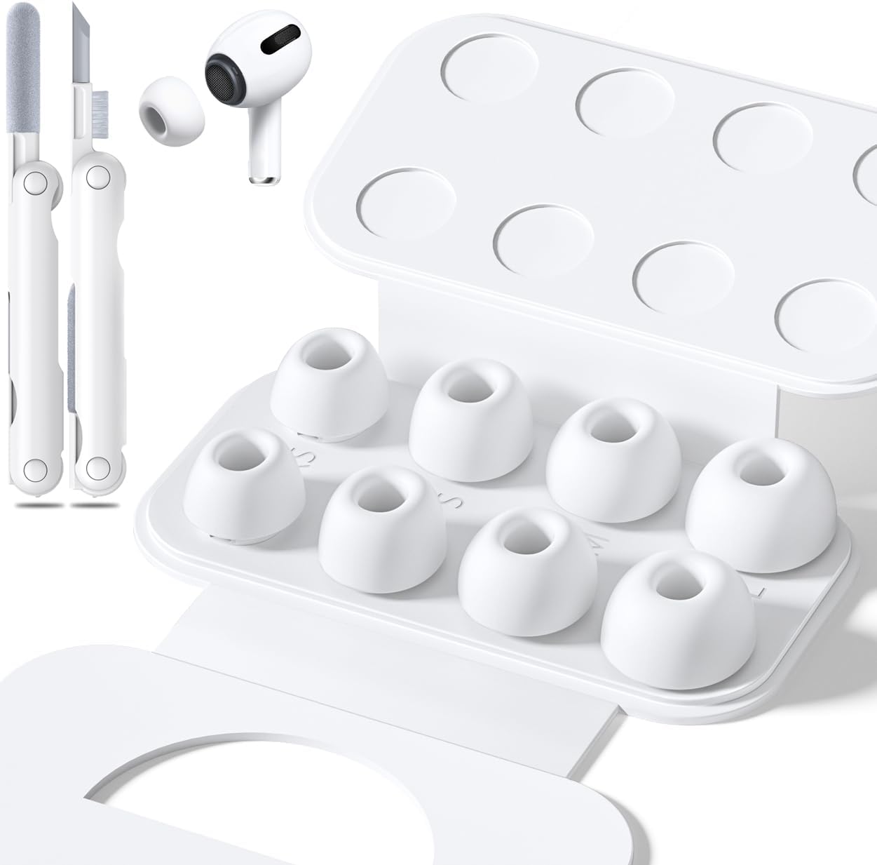 4 Pairs Replacement Ear Tips for AirPods Pro 2nd/1st Generation with Portable Storage Box & Cleaner Pen,Noise Reduction Holewith & Built-in dust Guard Screen,Silicone Ear Tips for AirPods Pro (White)