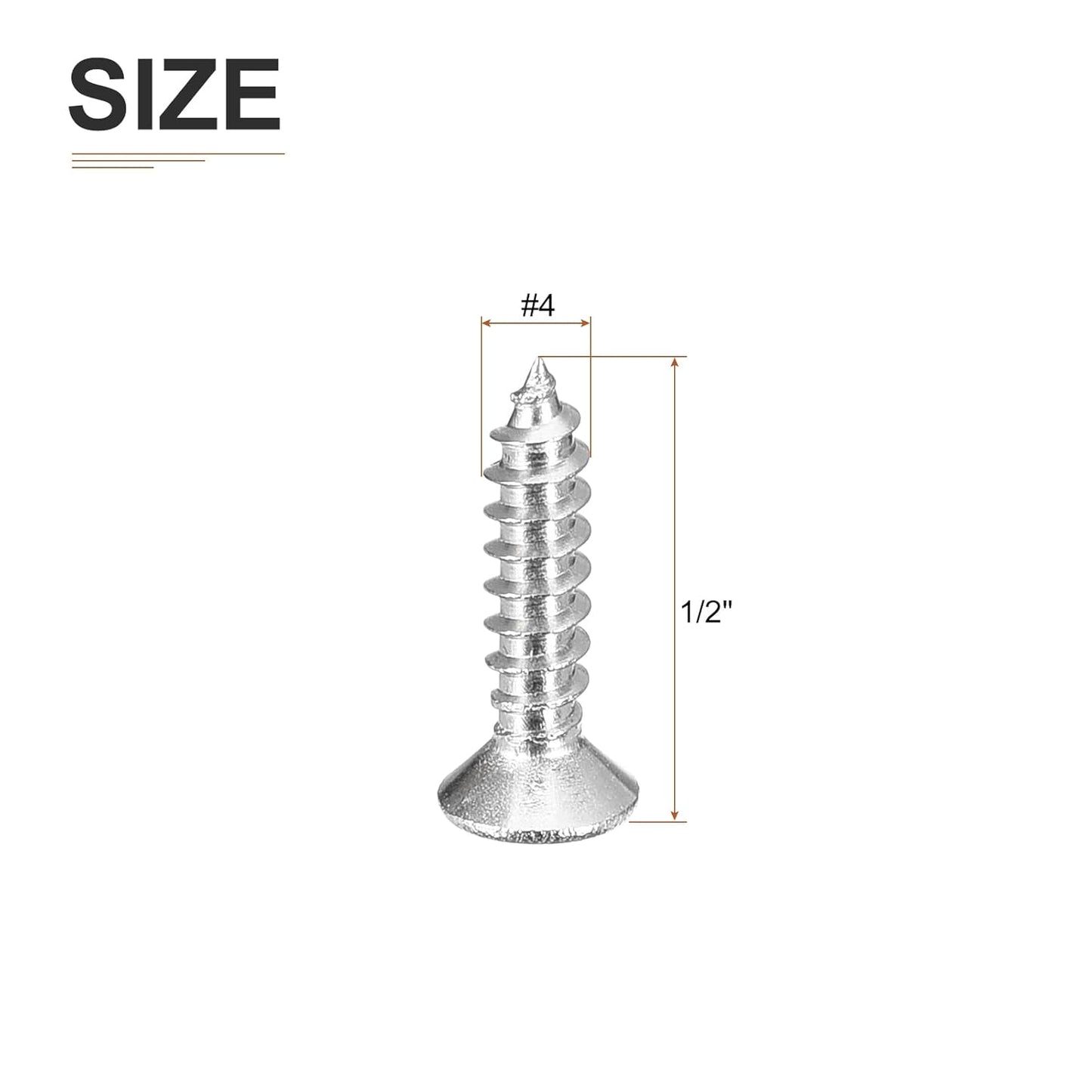 DTGN 100Pcs #6x1/2 Flat Head Wood Screws, 304 Stainless Steel Phillips Self Tapping Screws - Good for Woodworking, Furniture - Silver