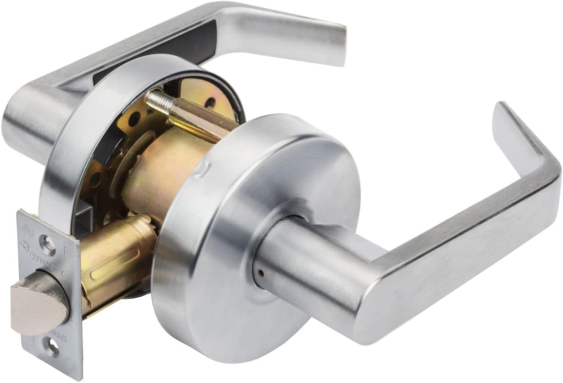 Dynasty Hardware AUG-00-26D Grade 2 Commercial Duty Office Door Keyed Lever Lockset, ADA, Satin Chrome Finish