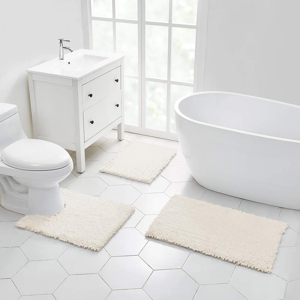 Walensee Bathroom Rug Non Slip Bath Mat (24x17 Inch Blush) Water Absorbent Super Soft Shaggy Chenille Machine Washable Dry Extra Thick Perfect Absorbant Best Small Plush Carpet for Shower Floor