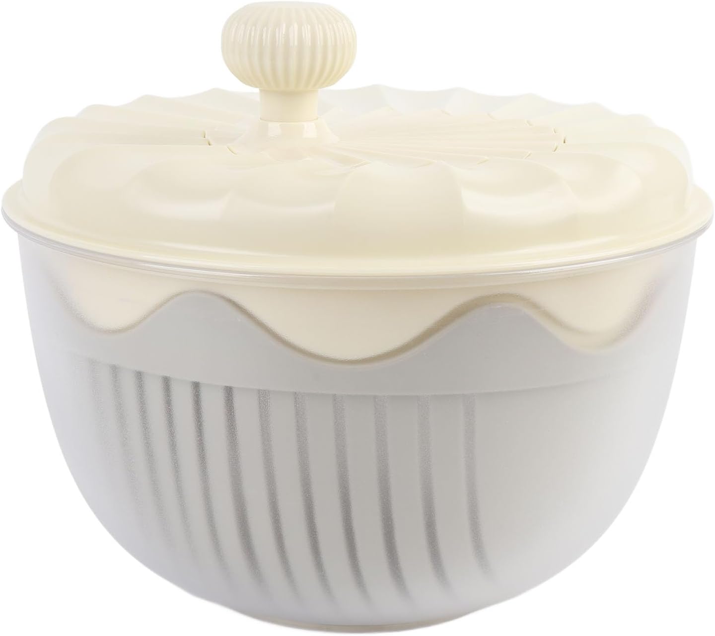 Salad Spinner, Efficient Lettuce Spinner Vegetables Fruits Wash Bowl Quick Drying Multifunctional Green Salad Dryer for Washing and Draining Greens, Fruits (Beige)