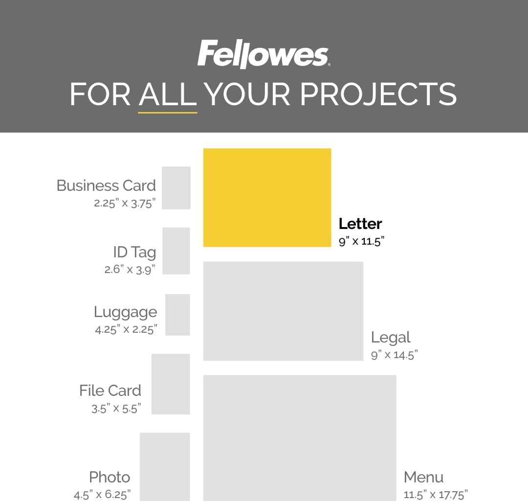 Fellowes Thermal Laminating Pouches, Letter Size Sheets 9 x 11.5-Inches, 3 mil, 200 Pack (5743401), Clear