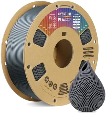 OVERTURE PLA Filament 1.75mm PLA 3D Printer Filament, 1kg Cardboard Spool (2.2lbs), Dimensional Accuracy +/- 0.02mm, Fit Most FDM Printer (Black 1-Pack)