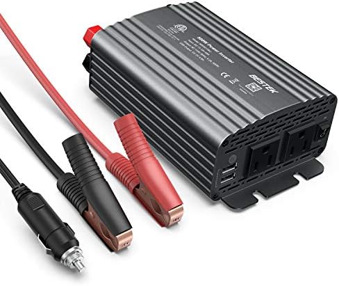 BESTEK 500W Power Inverter DC 12V to 110V AC Converter with Alligator Battery Clamp 4.8A Dual USB Car Charger ETL Listed