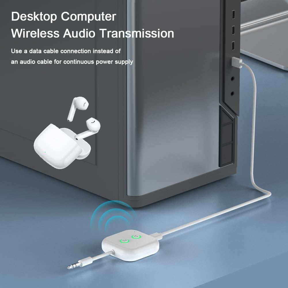 2 in 1 Bluetooth 5.3 Transmitter Receiver for Car Bluetooth Adapter Airplane to Wireless Headphones, Supports AirPods,3.5mm Aux Jacks Bluetooth Splitter Compatible with Car TV Airplane-3.5Inch Cable