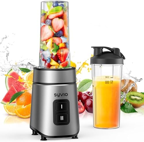 Smoothie Blender Syvio 600W,Juice and Shakes,Personal Blender with 2 Speed Control, Mini Blender with 2 BPA-Free 20 Oz Portable Blender Cups,Nutritious Recipe,Personal Blenders for Smoothies Shake