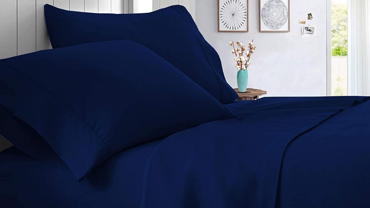 Linen Sheets 100% Egyptian Cotton- Twin-XL Sheet Set 4 Piece- 1000 Thread Count- Fits Upto 18" Deep Pocket- Long Staple Cotton Bedding, Sateen Weave-Light Blue Solid