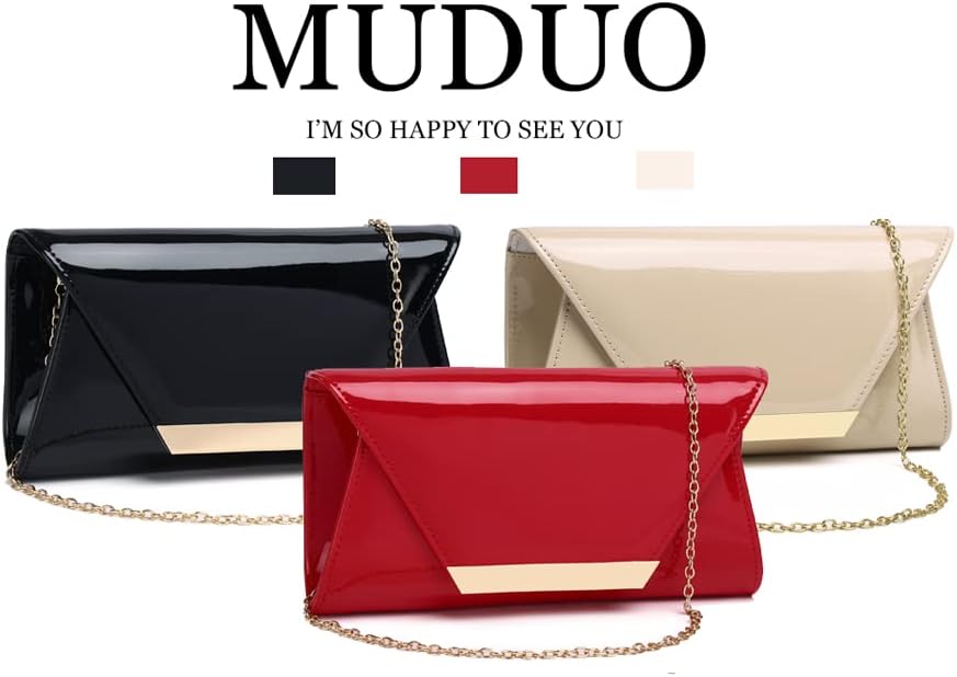 MUDUO Patent Leather Envelope Clutch Purse Shiny Candy Foldover Clutch Evening Bag for Women (7018-Silver)