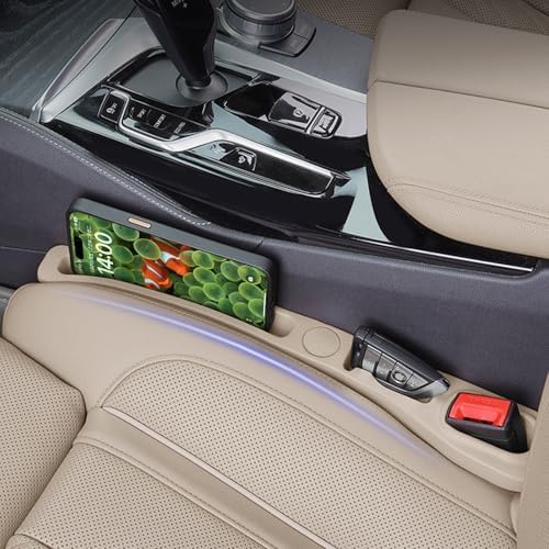 MBERFITU 2 Pack Car Seat Gap Filler Organizer, PU Leather Seat Crevice Blocker Fill The Gap Between Seat and Center Console Stop Things from Dropping (Updated Version)