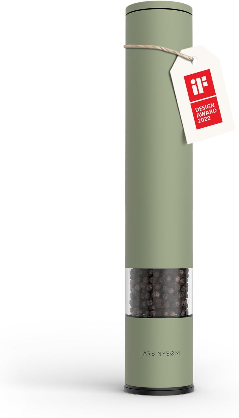LARS NYSØM Salt and Pepper Mills Set Stainless Steel with Adjustable Ceramic Grinder 2 Pieces I Design Spice Mills Set Manual (Mustard Yellow)