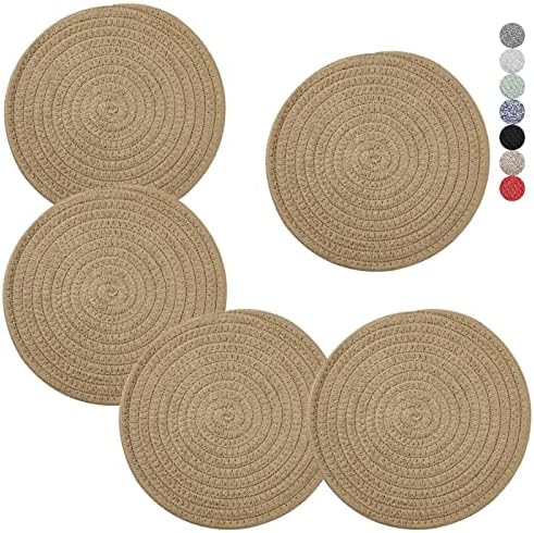 Trivets for Hot Dishes, Pots and Pans, 8 Inches Hot Pads 5 Pcs, Pot Holders for Kitchen, Heat Resistant Mat Protect Counter, Coasters Set Home Essentials Farmhouse Decor (Blue)