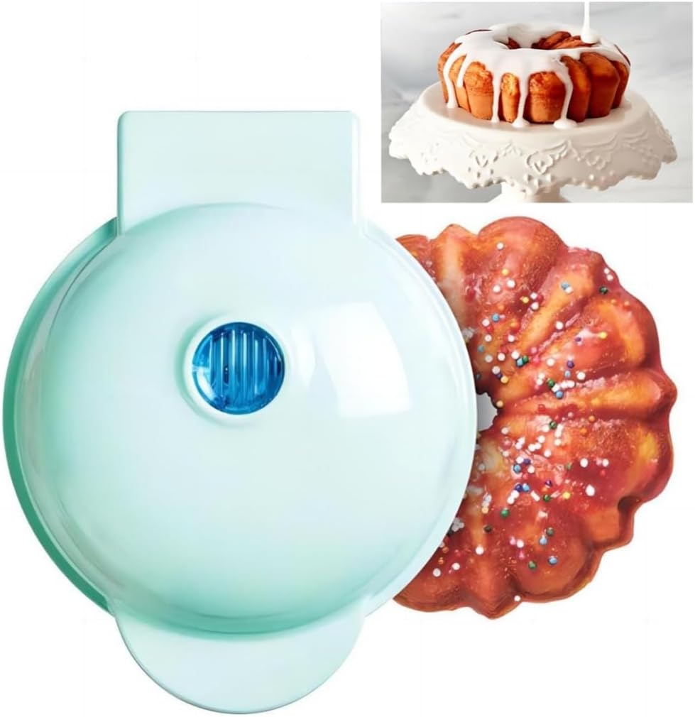 Mini Maker Waffle Maker 5“ Non-Stick Waffler Iron Stuffler Stuffed Wafflera Adjustable Browning Control, Heart, Azure