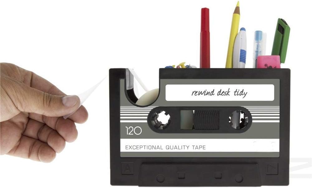 Creative Adhesive Tape Pen Holder Case, Retro Cassette Tape Dispenser Vase Brush Pot, Popular Pencil Desk Collection Tidy Organizer, Office Stationery Storage Container- Unique Gift (gray)