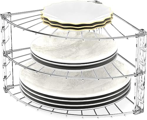 SimpleHouseware 3-Tier Corner Shelf Plate Rack for Counter and Cabinet Organizer, Bronze