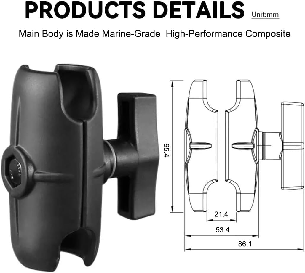 Strg Kayak Fish Finder Mount with 1.5" C Size Ball Rectangular Plate and Round Base, 3.75" Medium Arm Fish Finder Mount Boat Marine Electronic Mounts for Garmin, Lowrance and More Fish Finders
