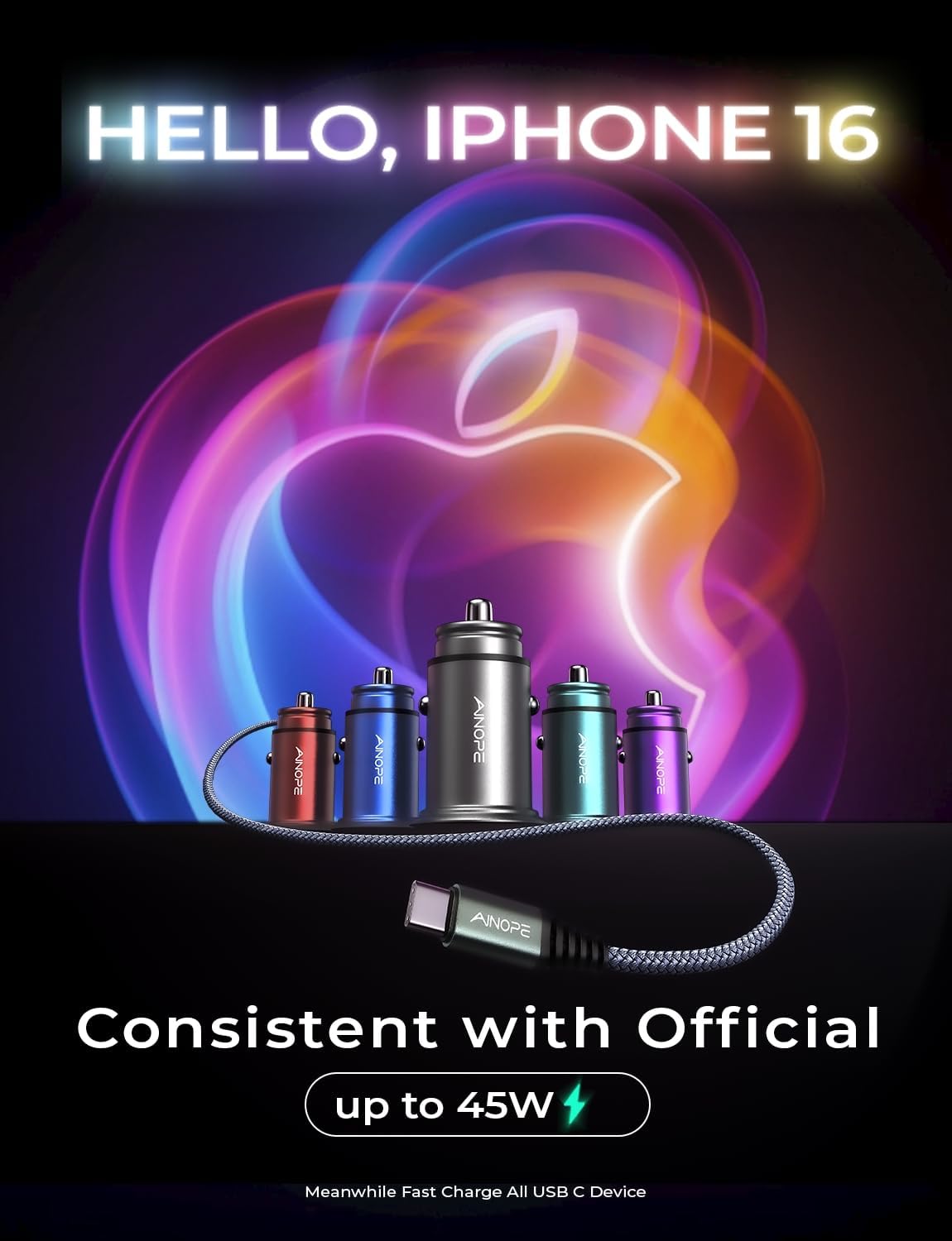 AINOPE Car Charger USB C 67.5 W for iPhone 16 Car Phone Charger Adapter Cigarette Lighter Charger PD45W Type C Fast Charge for iPhone 15 Pro Max Samsung